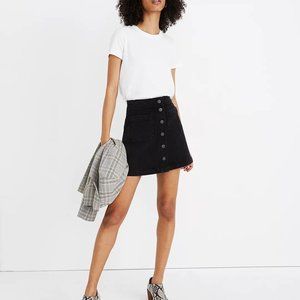 Madewell NWT  STRETCH DENIM A-LINE MINI SKIRT IN BLACK FROST: PATCH POCKET
